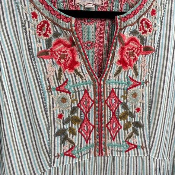 Johnny Was Workshop Cyrielle Effortless Boho Tank Dress StripedEmbroidered small